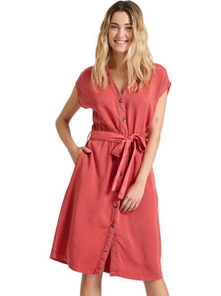 Funky Buddha Midi Καλοκαιρινό Καθημερινό Φόρεμα Σεμιζιέ Κοραλί FBL009-147-13
