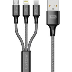 Καλώδιο Φόρτισης Και Μεταφοράς Δεδομένων USB Earldom EC-IMC017 3 In 1 Carbon 1.2m 1 Τεμάχιο UNIVERSAL ΕΑRLDΟΜ