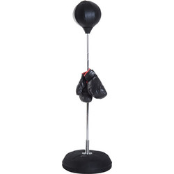 HOMCOM Ρυθμιζόμενη μπάλα πυγμαχίας σε ύψος 126-144 cm με γάντια, αντλία και βάση βάρους Μαύρη A91-059BK