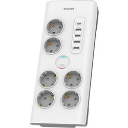 Πολύπριζο ασφαλείας 6 θέσεων Philips SPN7060WA/GRS με 1 USB Type-C 15 W και 4 USB Type-A 20 W
