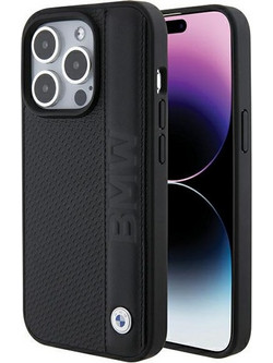 BMW Leather Textured & Stripe Back Cover Black (iPhone 15 Pro Max)