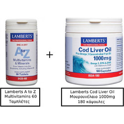 Lamberts A to Z Multivitamins 60 ταμπλέτες & Lamberts Cod Liver Oil Μουρουνέλαιο 1000mg 180 κάψουλες
