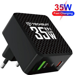Techsuit Tiny Series Φορτιστής χωρίς Καλώδιο με Θύρα USB-A & Θύρα USB-C 35W Power Delivery Black