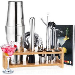 Godmorn Cocktail Shaker Set Stainless Steel with Bamboo Stand 700/500 ml (16 pcs)