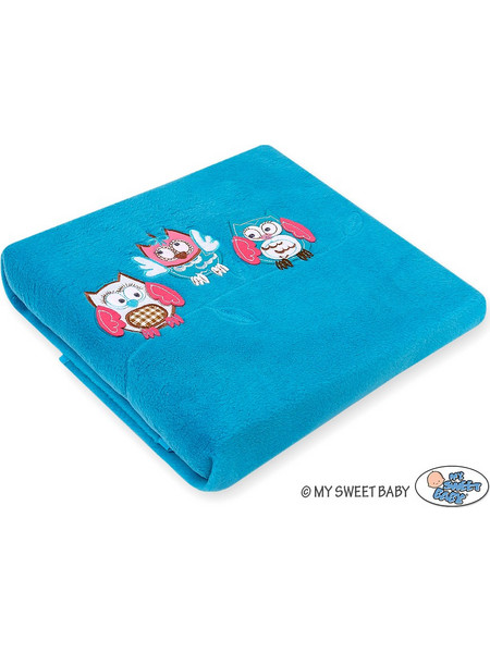 Polar fleece blanket - Owls Bigi Zibi & Adele- turquoise