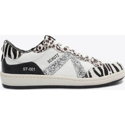 Schutz γυναικεία δερμάτινα sneakers με zebra print και glitter - S2185300010017 Λευκό
