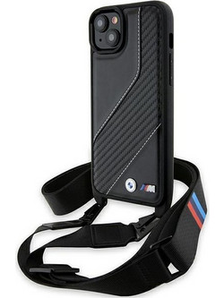 Θήκη κινητού BMW Leather M Edition Carbon Stripe & Strap for iPhone 15 Black