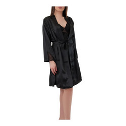 FMS Σετ Γυναικεία Νυφική Ρόμπα με Νυχτικό Καλοκαιρινή Βαμβακερή Μαύρη JRM2631