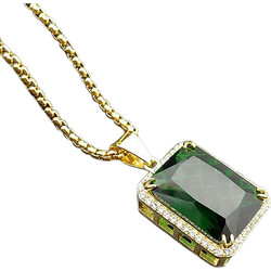 Ghetto Pendant Stainless Steel Gemstone Necklace Green
