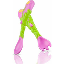 Nuby Κουτάλι & Πιρούνι Flower Pink Green 2τμχ