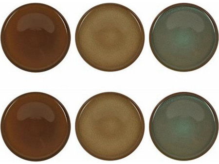 Σετ 6 τμχ Ρηχό Πιάτο Stoneware Reactive Glaze Γήινες Αποχρώσεις 27x2,5cm Z24827 - KZ252
