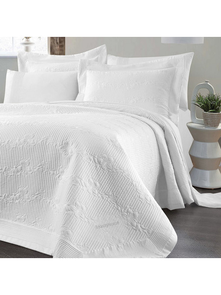 Νυφικό Σετ 3 Τεμ Κουβερλί 230x250 Υπέρδιπλο Beauty Home Emelia 12505 Λευκό