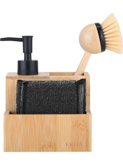 Δοχείο Υγρού Πιάτων Bamboo Essentials Με Σφουγγάρια Και Βούρτσα Estia