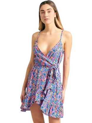 Funky Buddha Mini Καλοκαιρινό Καθημερινό Φόρεμα Floral Μεταξωτό Ροζ FBL011-117-13