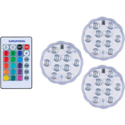 Grundig Σετ Προβολείς LED 3 Τεμ IP65 με Τηλεχειριστήριο και Διαφορετικές Αποχρώσεις, RGB, 34741 - Aria Trade