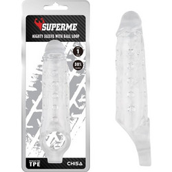 Chisa Novelties SuperMe Mighty Sleeve With Ball Loop Κάλυμμα Επιμήκυνσης Πέους Clear