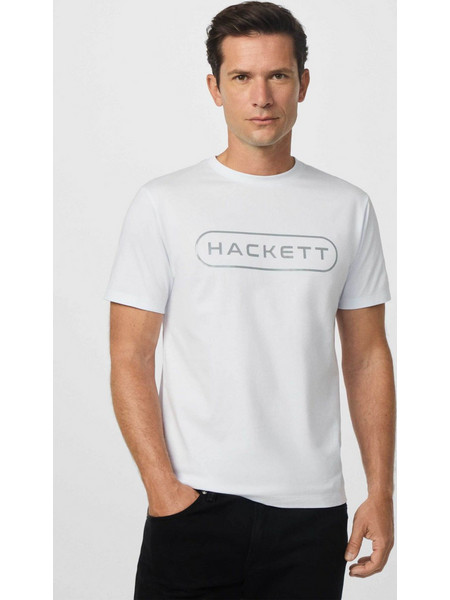 Hackett ανδρικό T-shirt με logo print Classic Fit - HM5000007 Λευκό