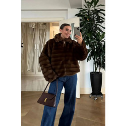 Γυναικεία πολυτελής γούνα Kinzi καφέ (One Size)
