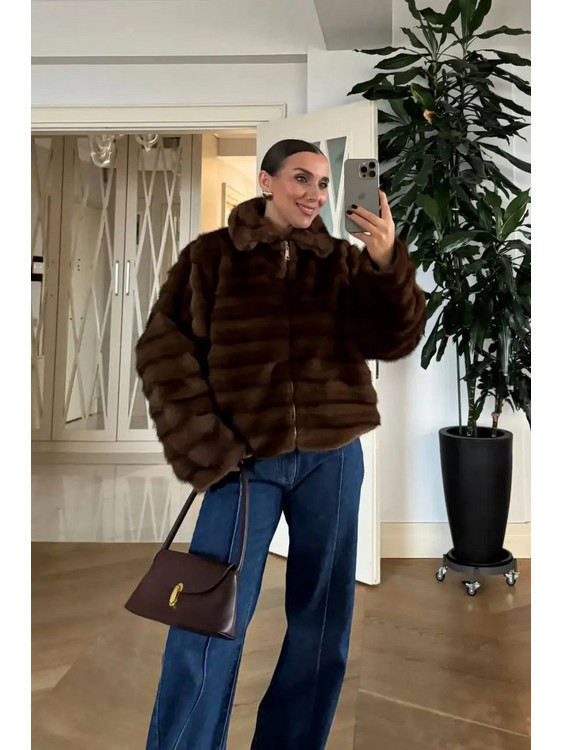 Γυναικεία πολυτελής γούνα Kinzi καφέ (One Size)