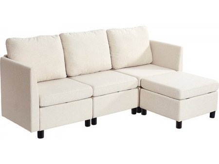 Καναπές VEVOR Modular, Τριθέσιος καναπές με κρυφό αποθηκευτικό χώρο, Καναπές Cloud με σκαμπό και σφουγγάρι υψηλής αναπήδησης, Καναπές με ταπετσαρία από μασίφ ξύλο για σαλόνι, υπνοδωμάτιο, μπεζ