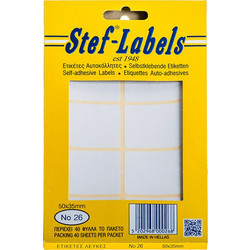 Stef Ετικέτες Αυτοκόλλητες 50x35mm 8/Φύλλο Λευκές 40 Φύλλα