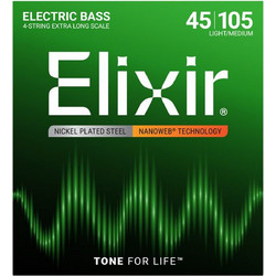 Elixir Strings 14087 Nanoweb Σετ 4 Χορδές Ηλεκτρικού Μπάσου Nickel Plated Steel 45-105" Extra Light Tension