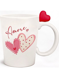 Amore Hearts Ceramic Shaped Handle Mug