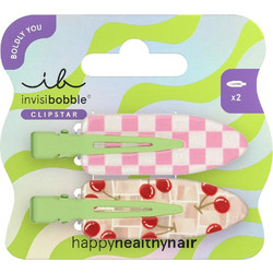 Invisibobble Boldly Clipstar Cherry Topping Κλίπ για Λεπτά & Κανονικά Μαλλιά 2 Τεμάχια