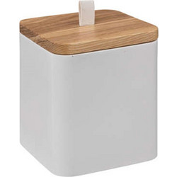 Δοχείο polyresin λευκό με καπάκι bamboo 9,1x9,1x10,3cm