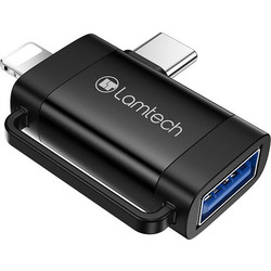 Lamtech 2-IN-1 Portable Adapter IP/USB-C Male To USB2.0 Female Black - (LAM980534)