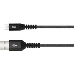 Καλώδιο USB 2.0 σε Micro USB Φόρτισης - Data 1m 2.1A Μαύρο Well USB/UUSB-1BK01-WL