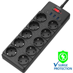 Πολύπριζο Well 10x Schuko και 3x USB A, 1x USB Type-C με Διακόπτη 2m/3g1.5 με προστασία EXTS-10S2M-P