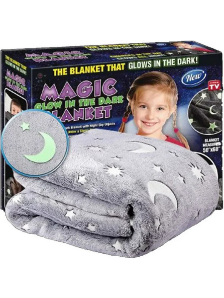 Magic Glow in The Dark Blanket Throw with Star Sky Objects Super Soft Snuggly Fluffy 50" x 60"