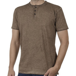 Henley Πλυμένο T-Shirt DOUBLE TS-136 SS20 Camel