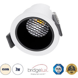 PLUTO-S 60246 Χωνευτό Downlight Σποτ με Honeycomb Anti Glare Reflector LED 7W 910lm 38 AC 220-240V IP20 Φυσικό Λευκό 4500K - Bridgelux COB Chip & TUV SUD Driver - Λευκό & Μαύρο Ματ - Μ6.4 x Π6.4 x Υ4.