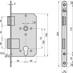 Κλειδαριά Εγκοπής ES 929 PZW DIN 55mm72mm 9290-5522 - αριστερη