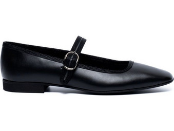 BALLET FLAT WITH STRAP LEA. JOY'S BLACK