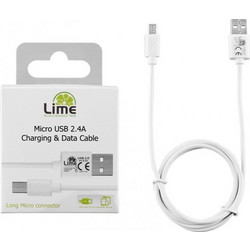 Lime Micro Usb Devices Long Usb 2.4A Φόρτισης-Data 1m LUM01 White - (5205308215322)