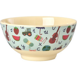 Rice - Melamine Bowl with Blue ABC Print - Blue - Medium - 700 ml