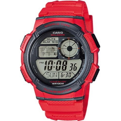 Casio Ψηφιακό Ανδρικό Ρολόι Χρονογράφος με Κόκκινο Καουτσούκ Λουράκι AE-1000W-4AVEF