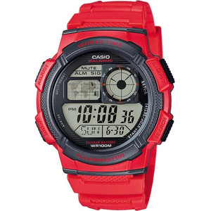 Casio Ψηφιακό Ανδρικό Ρολόι Χρονογράφος με Κόκκινο Καουτσούκ Λουράκι AE-1000W-4AVEF