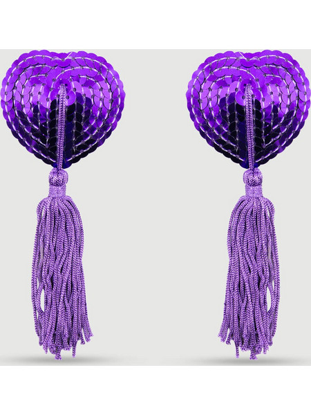Αυτοκόλλητα Θηλών Με Παγιέτες & Κρόσσια Sequin Nipple Pasties With Tassels - Μωβ