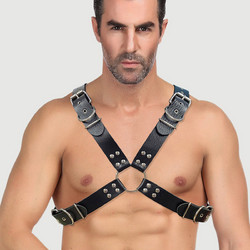 Ρυθμιζόμενο Δερμάτινο Harness Στήθους Men's Leather Adjustable Chest Strap Harness - Μαύρο