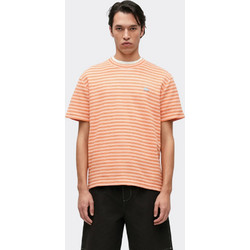 LACOSTE Textured Striped Cotton T-shirt Ανδρικό σε Πορτοκαλί Χρώμα