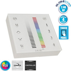 GLOBOSTAR(R) 73417 PRISM RGB Ασύρματο Χειριστήριο Τοίχου Αφής 4 Ζωνών 3CH DC 3V 2xAAA Μπαταρίες IP20 - RF 2.4GHz + Εμβέλεια 30m - M8.6xΠ8.6xΥ2cm