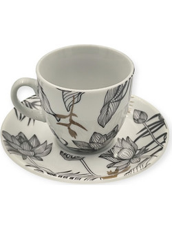 Bohemia House Water Lily Σετ Φλιτζάνια Espresso & Ελληνικού Καφέ Πορσελάνης Μαύρα Λευκά 110ml 6τμχ D240405