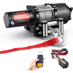 VEVOR Ηλεκτρικό Βαρούλκο ATV/UTV 2041 kg 12V DC με Χαλύβδινο Συρματόσχοινο 6 mm x 12 m, Ασύρματο και Ενσύρματο Χειριστήριο, IP54, Ράουλα Οδηγού και Βάση Στήριξης ZLQDXGSSJP45OJ5B5001V9