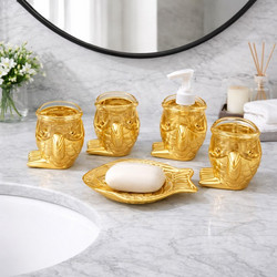 Σετ Αξεσουάρ Μπάνιου Πλαστικό Celeste Bath Collection Χρυσό 5 τεμαχίων Galifas 745652 - Galifas