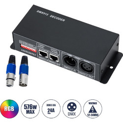 GLOBOSTAR RGBCONTROLLER 73490 DC DMX Master Dimmer / Controller / Decoder Υψηλής Ταχύτητας με 3 x 8A 192W Κανάλια DC 12-24V 24A 576W Max IP20 - DMX512 & RDM - Μ16 x Π9 x Υ6cm