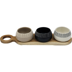 Μπωλ κεραμικά TAPAS σε ξύλινη βάση 38X10X6.8cm - Plastona